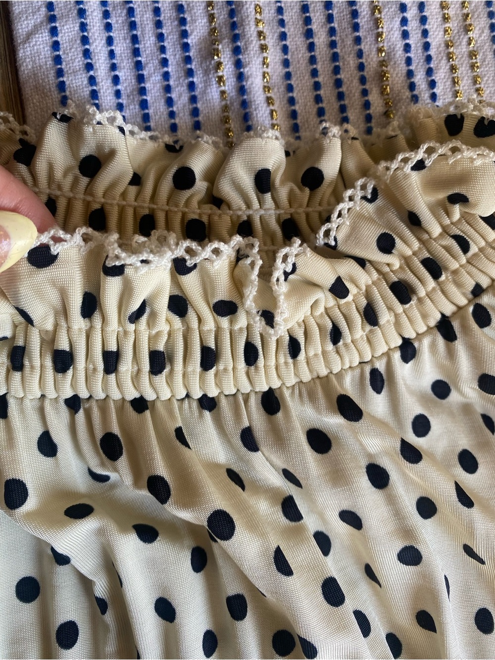 Sandro Racine smocked Polka Dot Beige Black Mock Neck Puff Sleeve Blouse size 4 - Picture 16 of 16